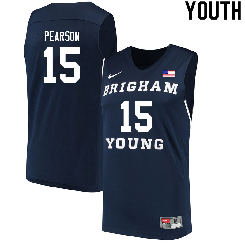 Youth #15 Cameron Pearson BYU Cougars College Basketball Jerseys Sale-Navy - Click Image to Close